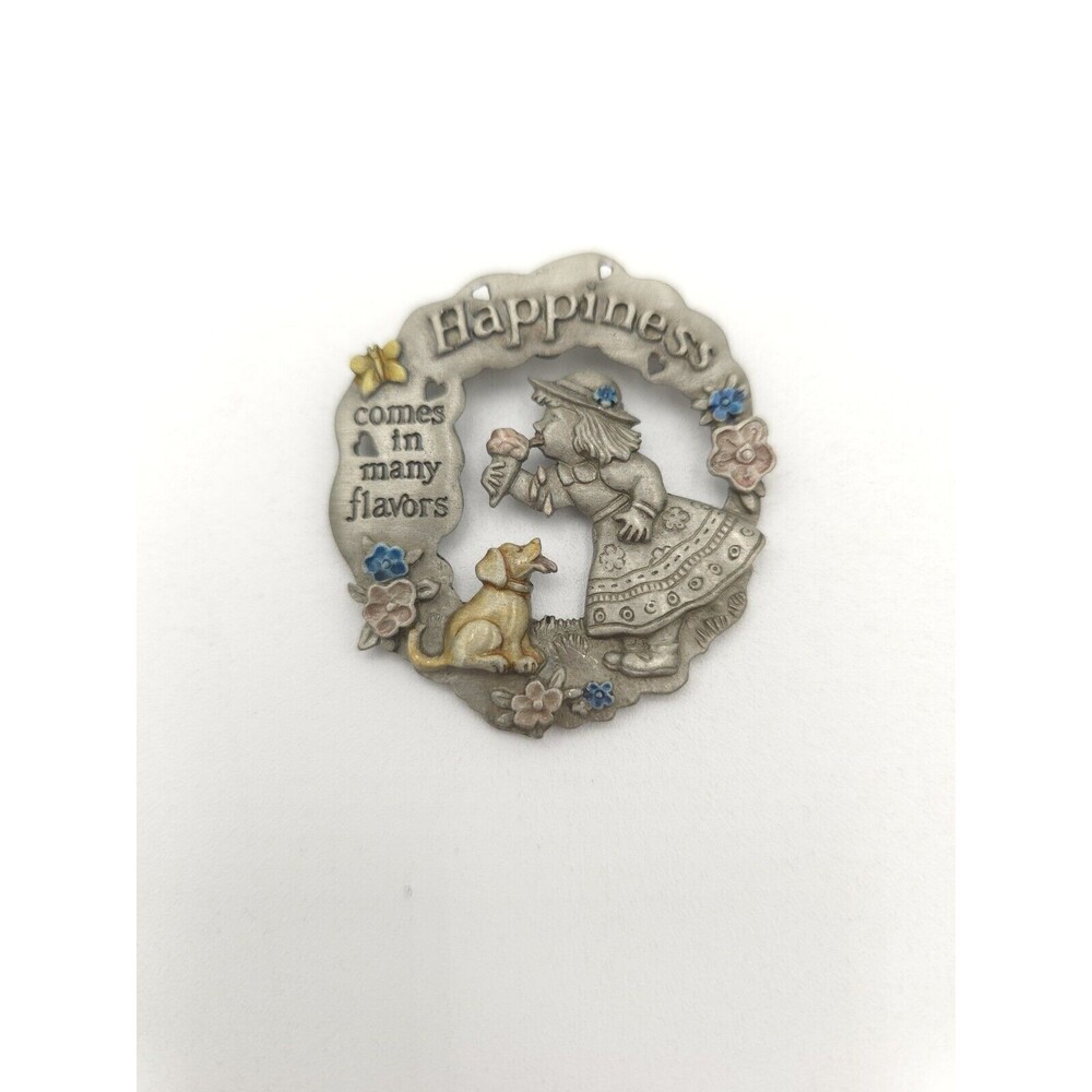 Signed‎ JJ Jonette Vintage Happiness Comes in Many Flavors Girl & Dog Pin Brooch